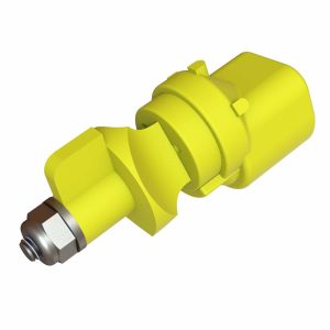 CP-03 poly aerial nozzle with 3-way deflector and 4-hole selector plate, designed for spray applications at speeds up to 120 mph (193 km/h).